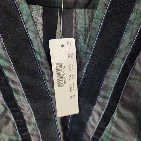 New J Crew Womens Velvet Trimmed V-Neck Tunic Top in Black Watch Tartan Size XS - Picture 4 of 5